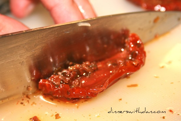 Cutting peppers for James' Junk Salad